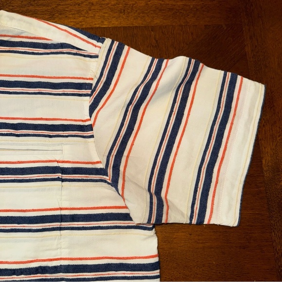 ORVIS White Textured Blue Orange Striped Short Sleeve Button Up Shirt Mens L - Picture 5 of 11